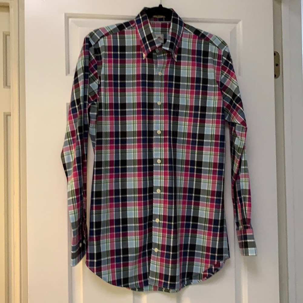 Peter Millar Shirt S w/pocket pink/blue/black/green. Chest 42 Length 30 inches